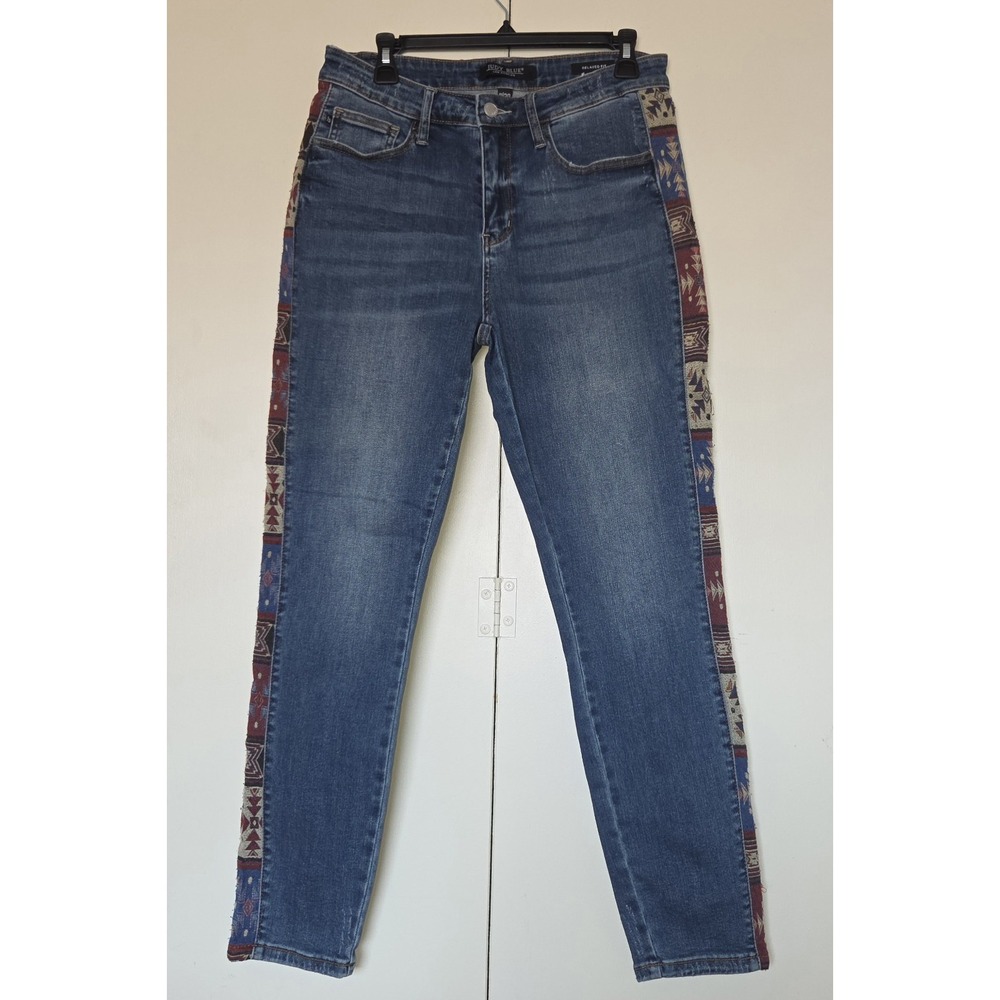 JUDY BLUE Cotton Blend Denim Jeans Mid-rise Western Tapestry Stripe Sz 11/30 EUC